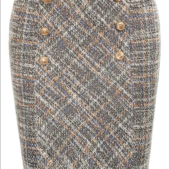 Belle Poque Women's Tweed Skirt Stretchy Business Pencil Skirt Double Breasted - Picture 2 of 8